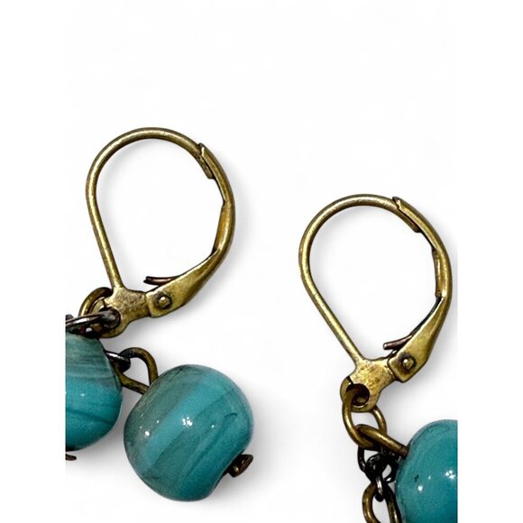 Vintage Turquoise Swirl Glass Bead Dangle Earrings - Picture 2 of 8